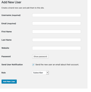 Adding a new Website User Account Adding a new Website User Account