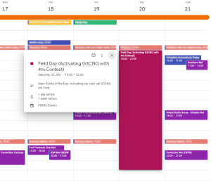 An FPARC Field Event (red) sync'd into a personal calendar via ICS