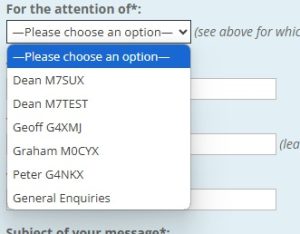 Contact Names shown on the Website